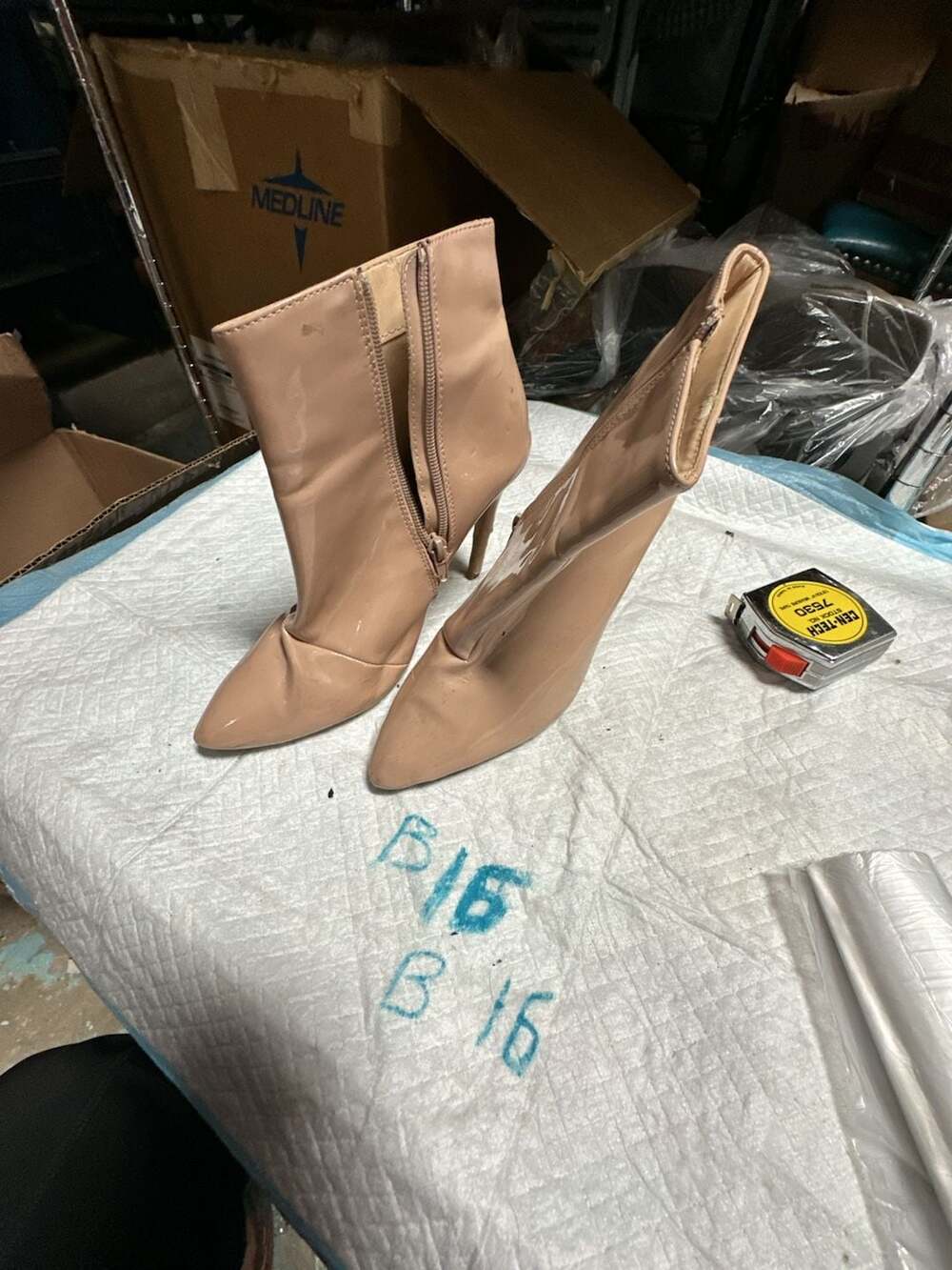 Xaya Nude Patent Stiletto Ankle Boots Size 8